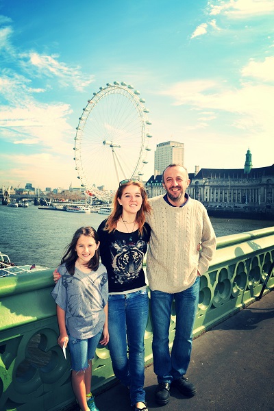 family in front of london eye