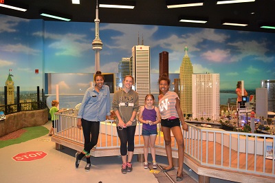 kids at legoland toronto skyline