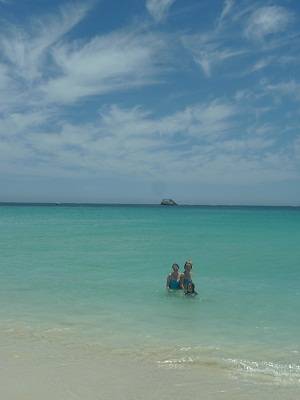 family in the ocean in Hamelin Bay Australi