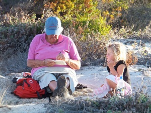 grandmother and child camping