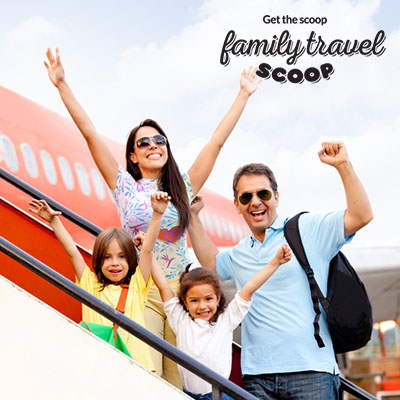 family boarding a plane