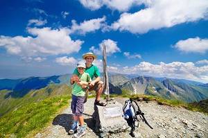 father and son on a mountain