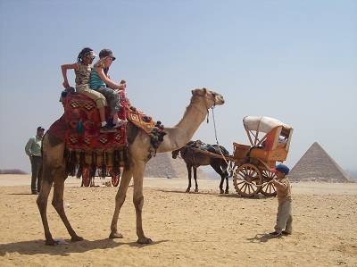 kids on a camel in Egyp