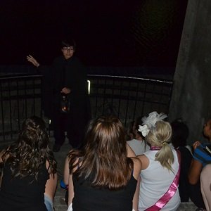 with the tour guide on the haunted walk