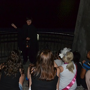 with the tour guide on the haunted walk