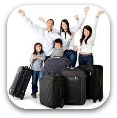 family with suitcases