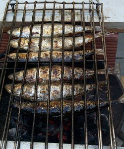 sardines on a grill in portugal